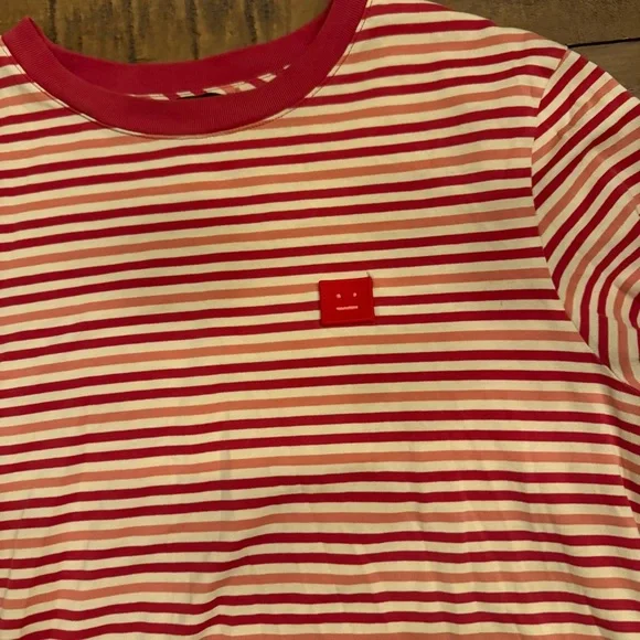 ACNE‎ STUDIOS Striped Smiley Patch Tee